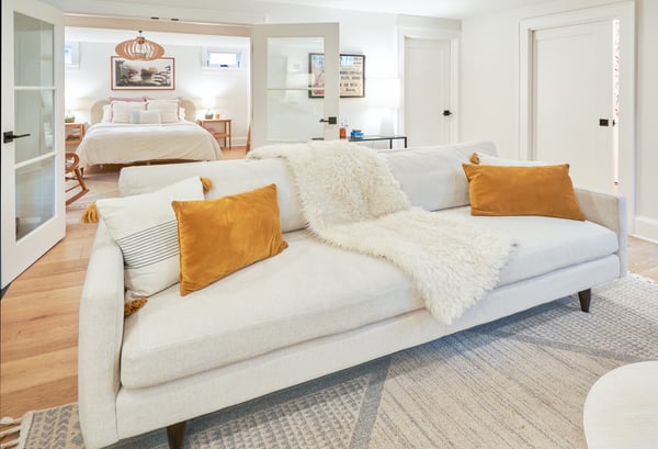 Remodeled basement with bedroom and bathroom by Hanson Remodeling