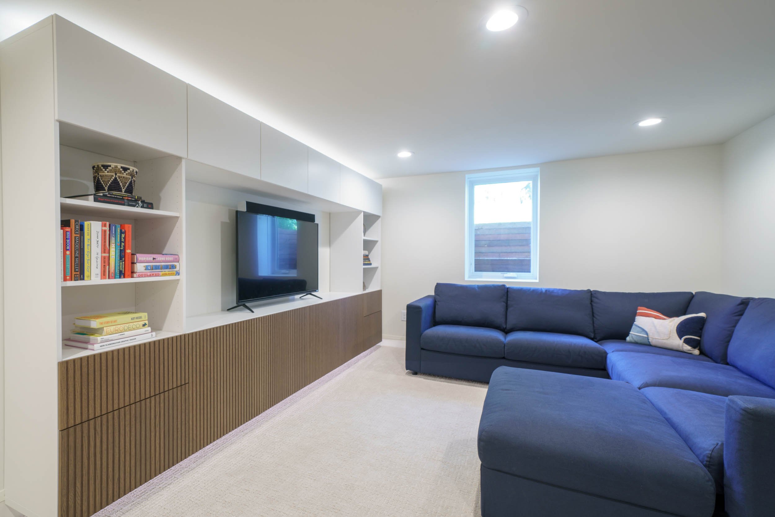 Colorful Cooper Basement and Bathroom