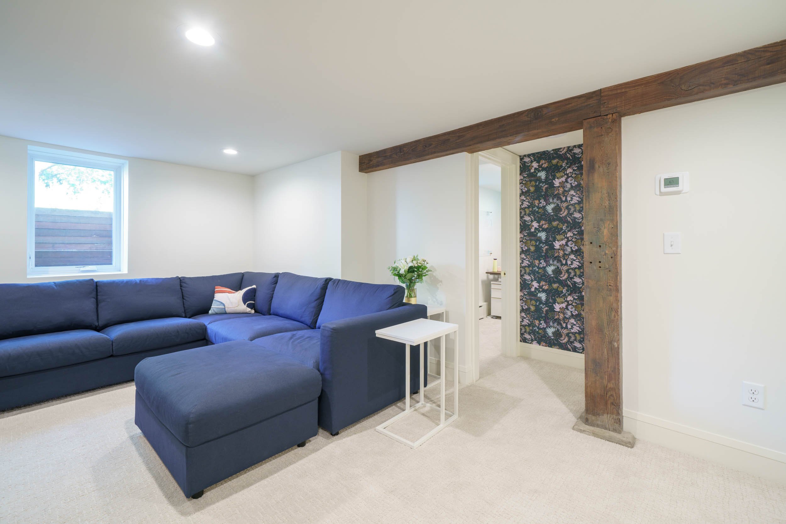 Colorful Cooper Basement and Bathroom