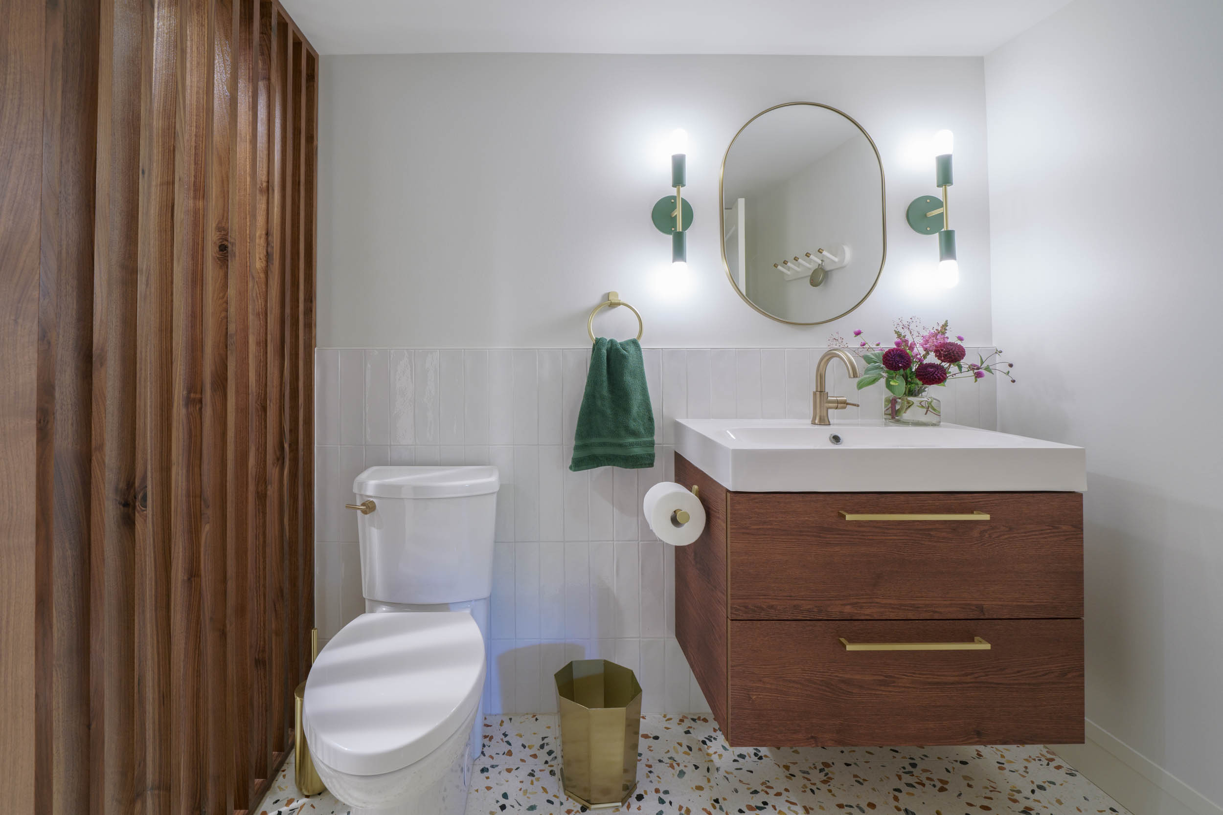 Colorful Cooper Basement and Bathroom